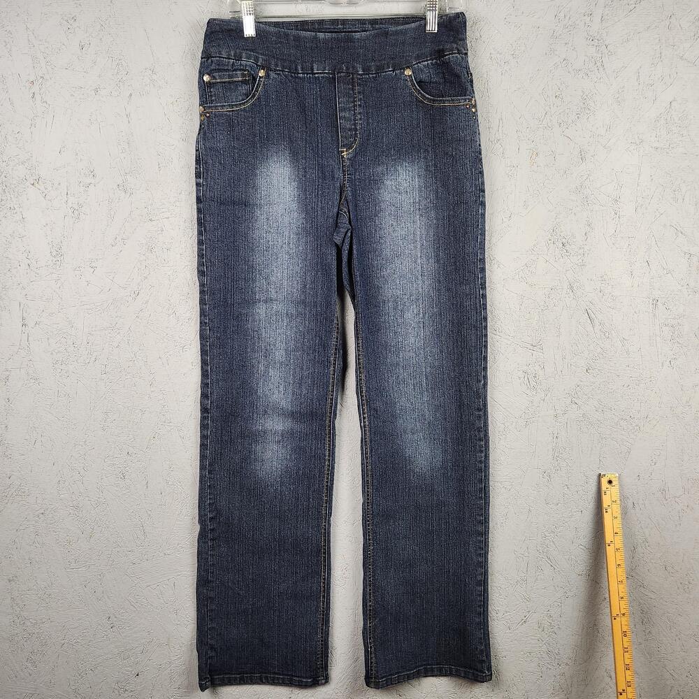 Golden Girls Jeans Womens 10 Blue Pull On Stretch Straight Leg Studded Pockets
